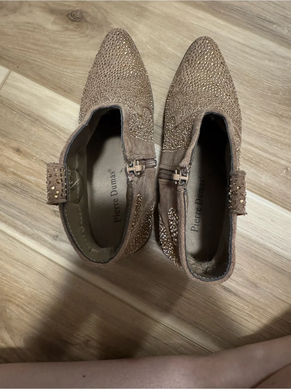 Pierre Dumas Brown Suede Ankle Booties with Gold Stud Accents